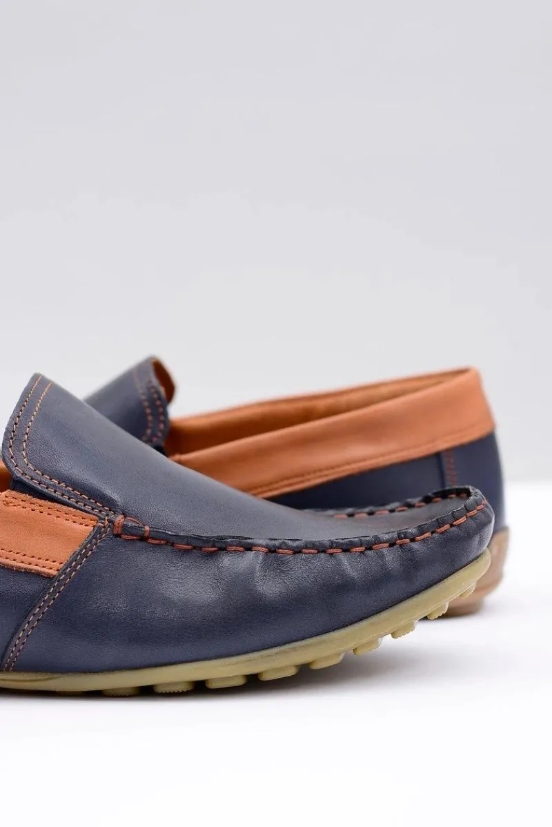 Clearance Neex | Granatowe Skórzane Męskie Wsuwane Mokasyny Pardon Męskie Mokasyny Wsuwane
