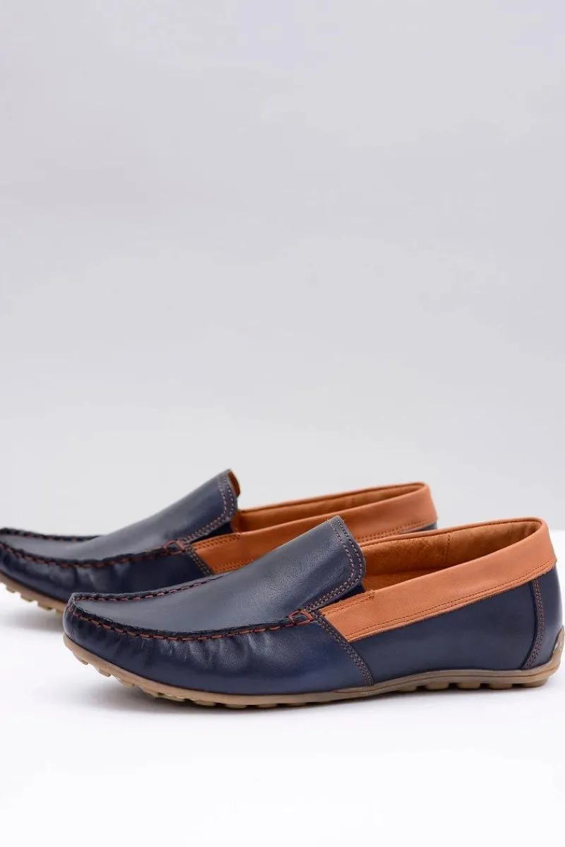 Clearance Neex | Granatowe Skórzane Męskie Wsuwane Mokasyny Pardon Męskie Mokasyny Wsuwane