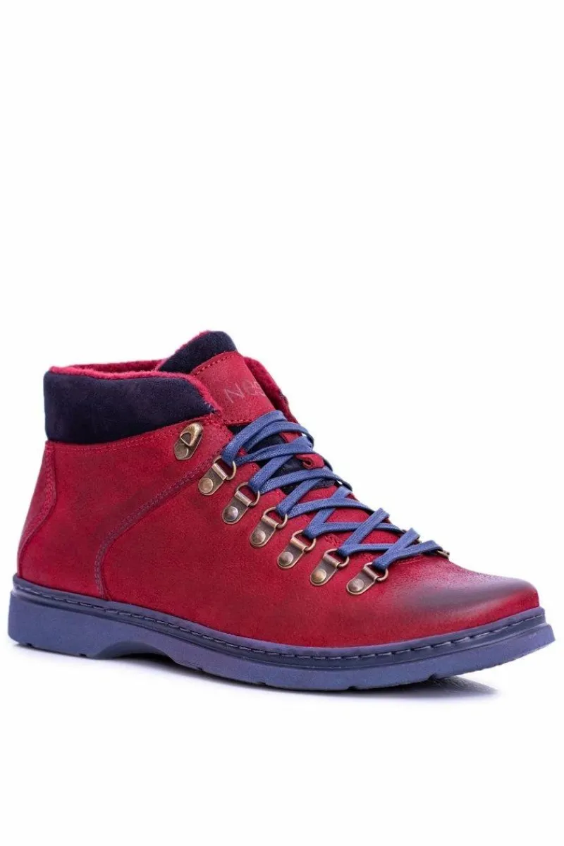 Best Neex Bordowe Skórzane Męskie Ocieplane Botki Trzewiki Timmo Męskie Botki Męskie