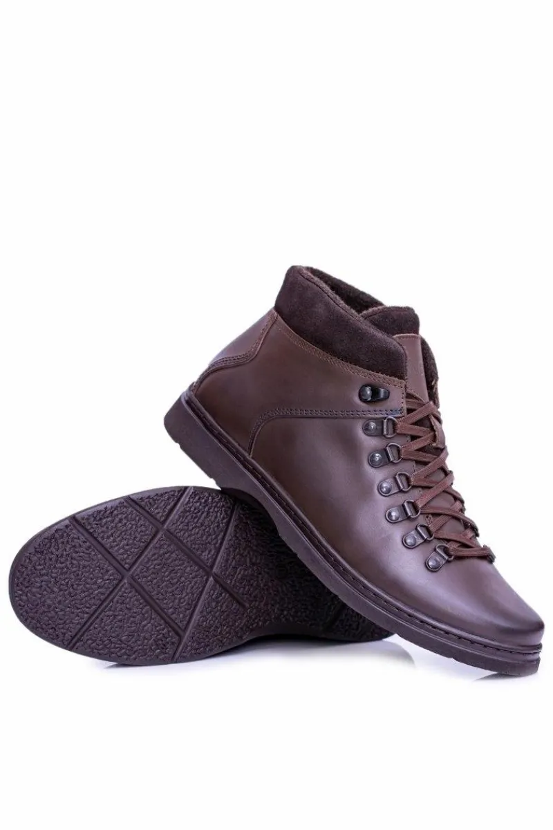 Online Boto Neex Brązowe Skórzane Męskie Ocieplane Botki Trzewiki Timmo