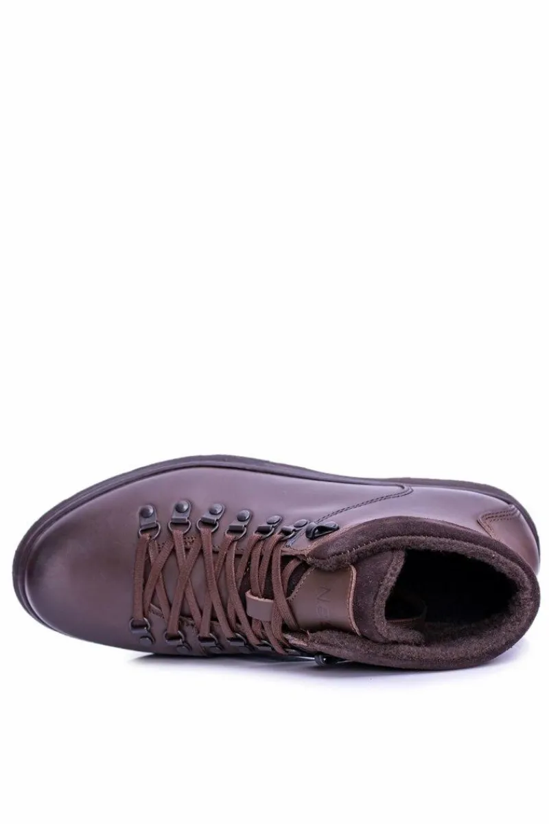 Online Boto Neex Brązowe Skórzane Męskie Ocieplane Botki Trzewiki Timmo