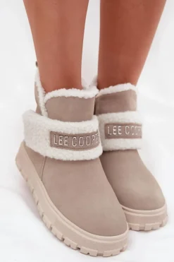 Śniegowce Damskie>Lee Cooper Śniegowce Botki Damskie Z Naturalnego Zamszu Z Kożuszkiem LCJ-25-01-3739 Szare