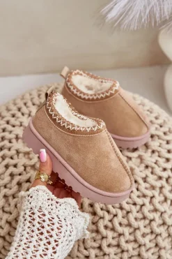 Dziewczęce|Dziewczęce>Boto Śniegowce Botki Dziecięce Na Platformie Ocieplane Futerkiem Beżowe Vilabria