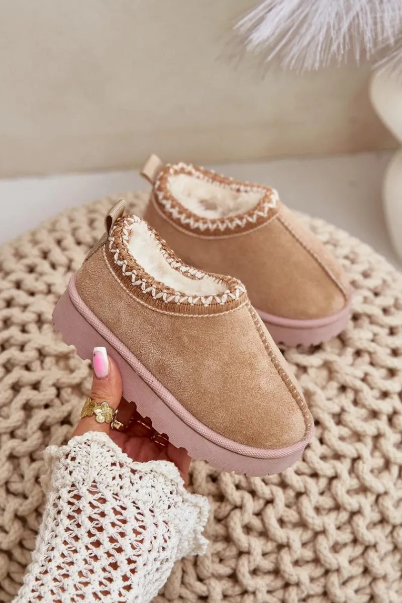 Dziewczęce|Dziewczęce>Boto Śniegowce Botki Dziecięce Na Platformie Ocieplane Futerkiem Beżowe Vilabria