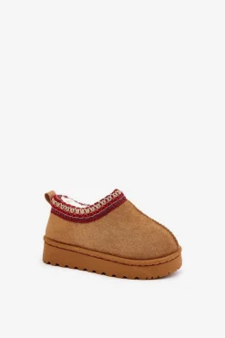 Sale Boto Śniegowce Botki Dziecięce Na Platformie Ocieplane Futerkiem Camel Vilabria Brązowy