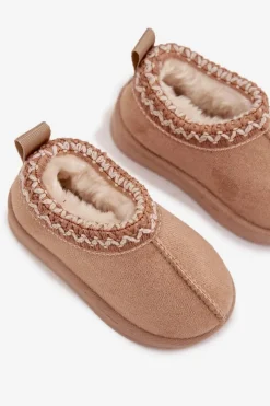 Outlet Boto Śniegowce Botki Dziecięce Na Platformie Ocieplane Futerkiem Beżowe Vilabria