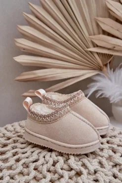 Online Boto Śniegowce Botki Dziecięce Na Platformie Ocieplane Futerkiem Jasnobeżowe Vilabria