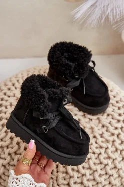 New Śniegowce Botki Dziecięce Ocieplane Futerkiem Czarne Adelane Dzieci Dziewczęce|Chłopięce