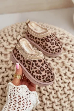 New Śniegowce Botki Dziecięce W Panterkę Na Platformie Ocieplane Futerkiem Brązowe Vilabria Dzieci Dziewczęce|Dziewczęce