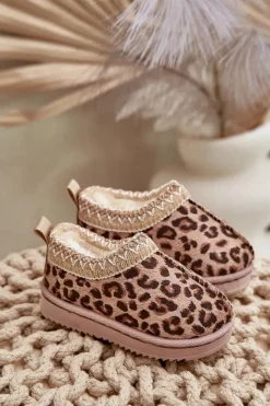 New Śniegowce Botki Dziecięce W Panterkę Na Platformie Ocieplane Futerkiem Brązowe Vilabria Dzieci Dziewczęce|Dziewczęce