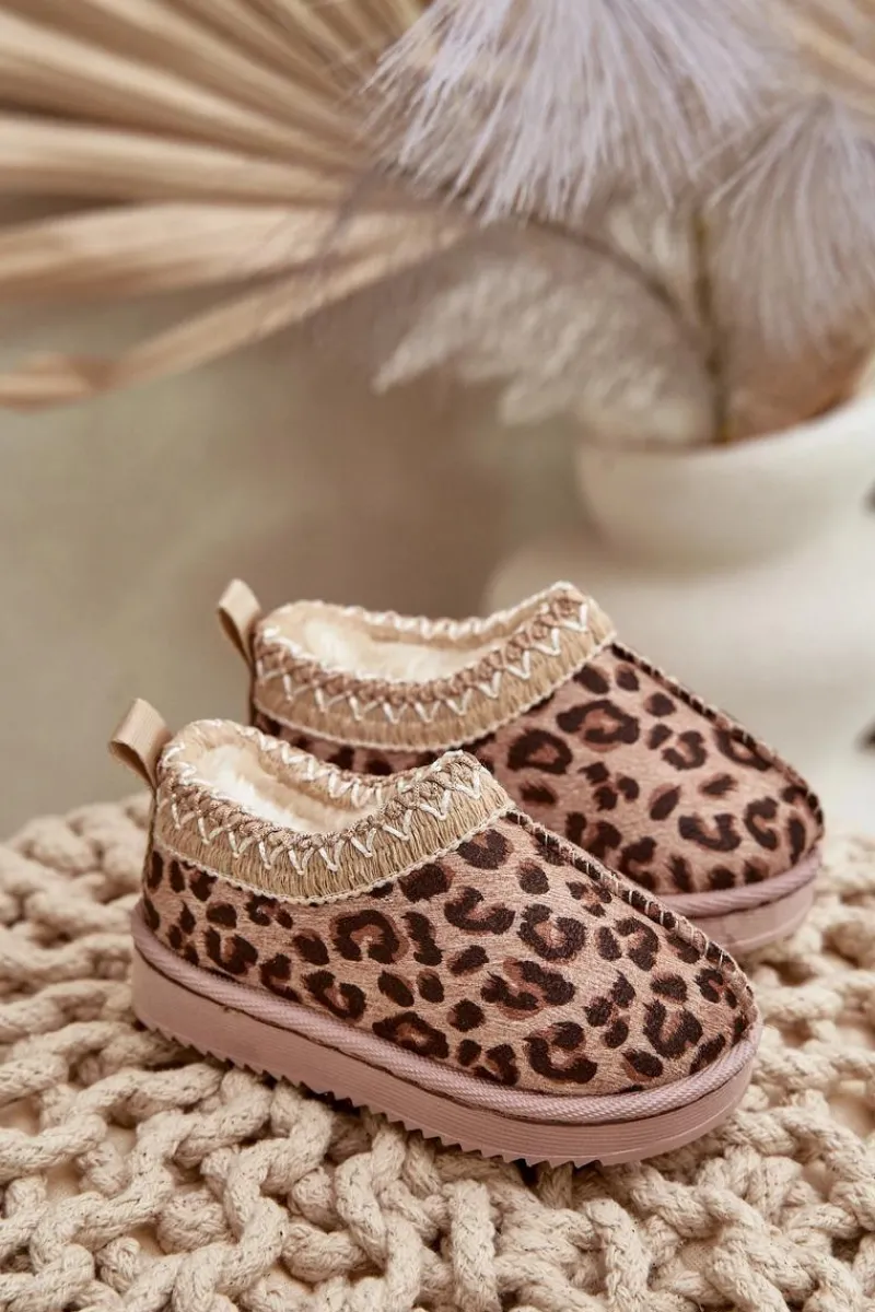 New Śniegowce Botki Dziecięce W Panterkę Na Platformie Ocieplane Futerkiem Brązowe Vilabria Dzieci Dziewczęce|Dziewczęce