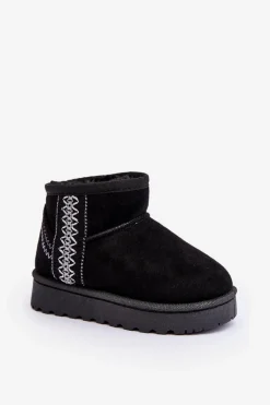 Clearance Śniegowce Botki Ocieplane Dziecięce Czarne Leonora Dzieci Dziewczęce|Dziewczęce