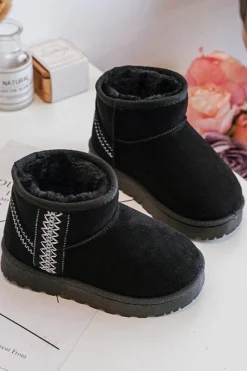 Clearance Śniegowce Botki Ocieplane Dziecięce Czarne Leonora Dzieci Dziewczęce|Dziewczęce