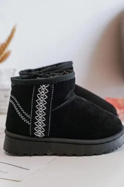 Clearance Śniegowce Botki Ocieplane Dziecięce Czarne Leonora Dzieci Dziewczęce|Dziewczęce