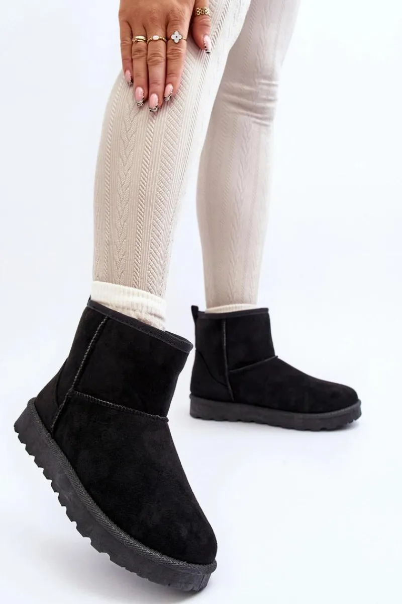 Boto Śniegowce Damskie Eko Zamszowe Czarne Enranta