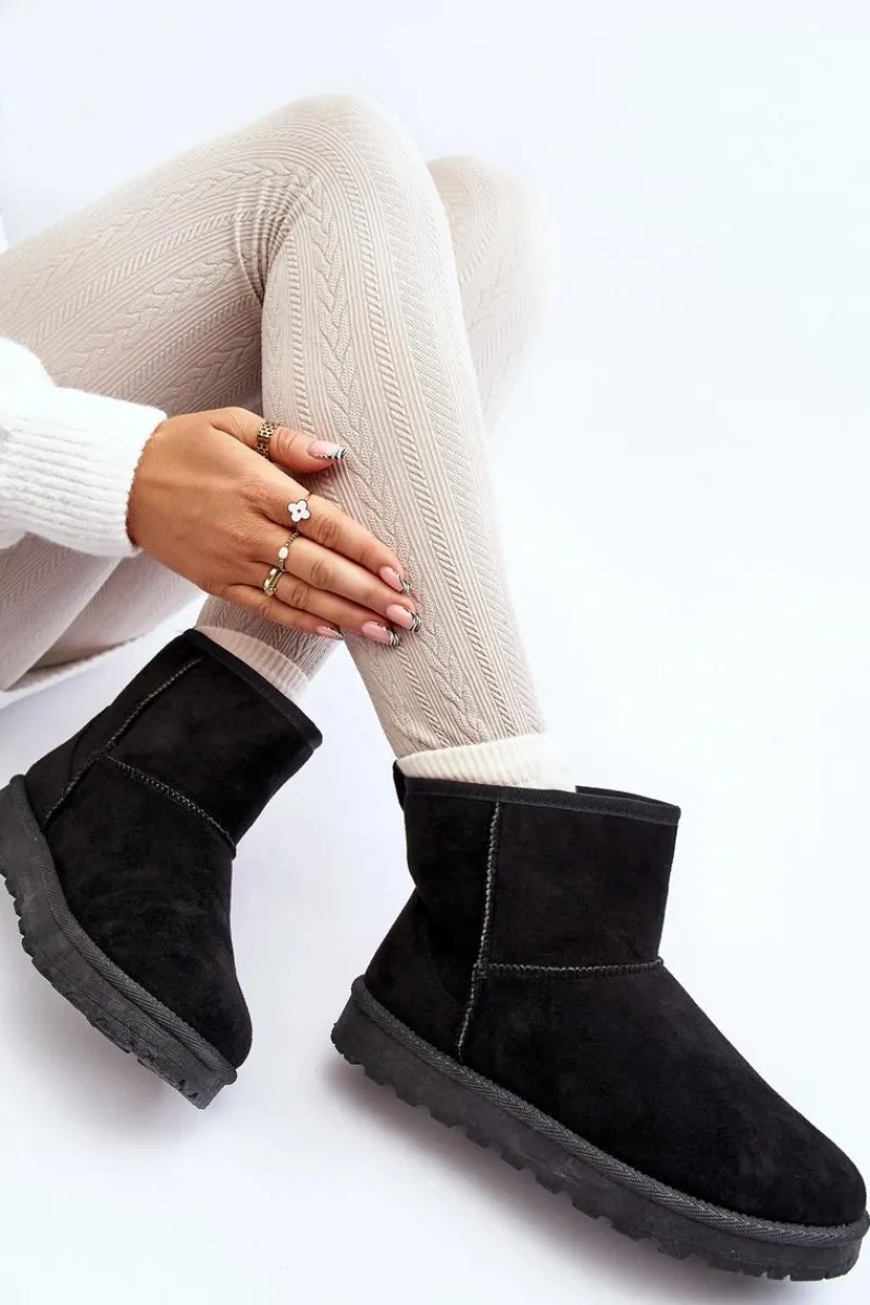 Boto Śniegowce Damskie Eko Zamszowe Czarne Enranta