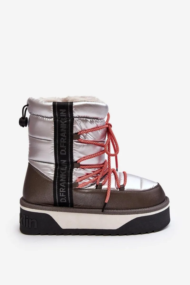 Śniegowce Damskie>D.Franklin Śniegowce Damskie Na Grubej Podeszwie Wegańskie DFSH371006 Srebrne Srebrny