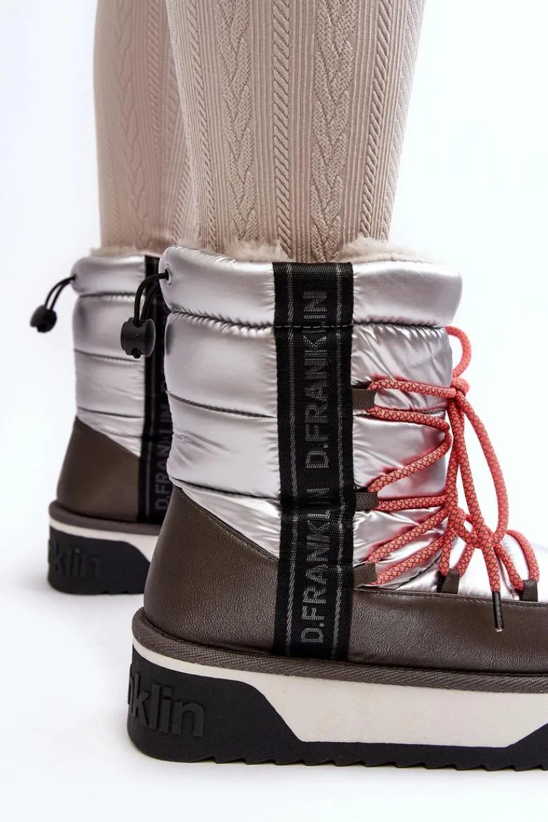 Śniegowce Damskie>D.Franklin Śniegowce Damskie Na Grubej Podeszwie Wegańskie DFSH371006 Srebrne Srebrny