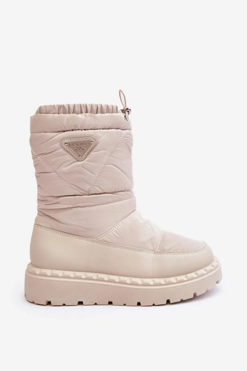 Boto Śniegowce Damskie Na Grubej Podeszwie Jasnobeżowe Lureta