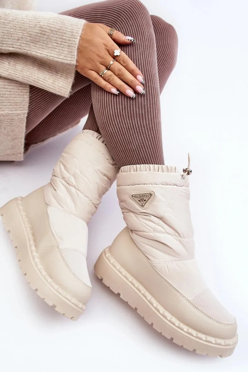 Boto Śniegowce Damskie Na Grubej Podeszwie Jasnobeżowe Lureta