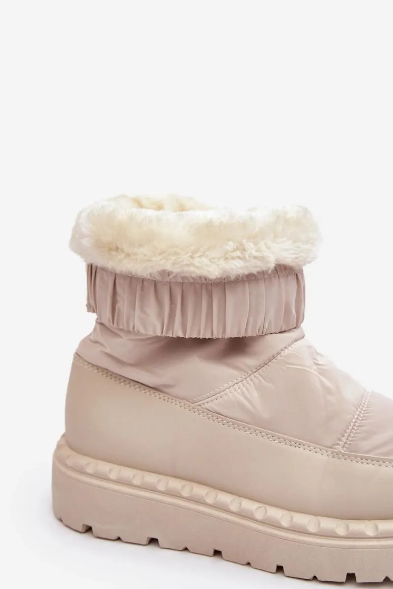 Boto Śniegowce Damskie Na Grubej Podeszwie Jasnobeżowe Lureta