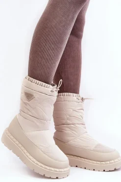 Boto Śniegowce Damskie Na Grubej Podeszwie Jasnobeżowe Lureta