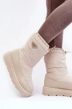 Boto Śniegowce Damskie Na Grubej Podeszwie Jasnobeżowe Lureta