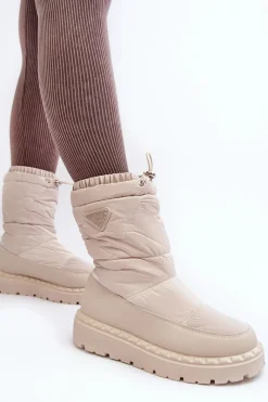 Boto Śniegowce Damskie Na Grubej Podeszwie Jasnobeżowe Lureta