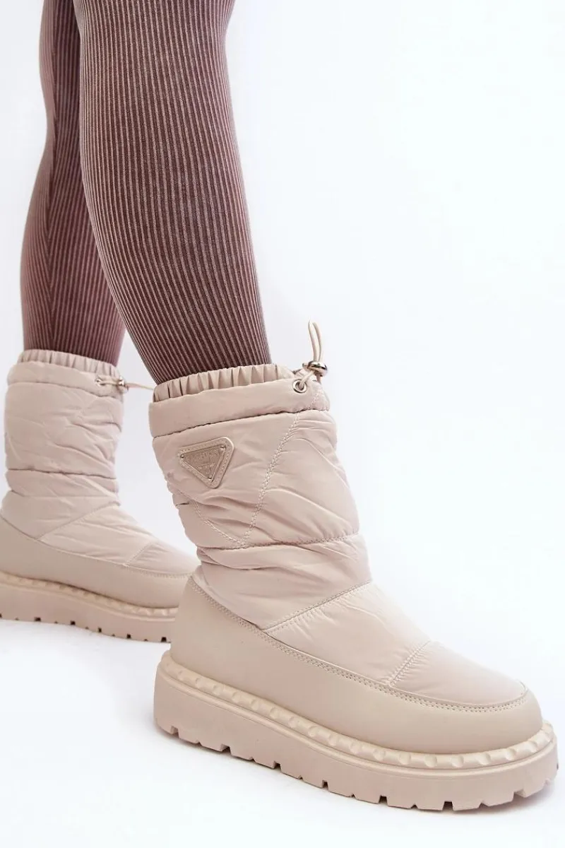 Boto Śniegowce Damskie Na Grubej Podeszwie Jasnobeżowe Lureta