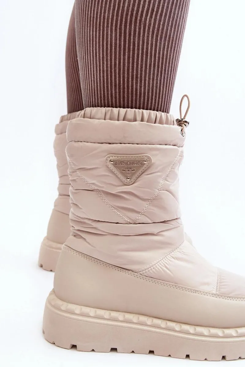 Boto Śniegowce Damskie Na Grubej Podeszwie Jasnobeżowe Lureta