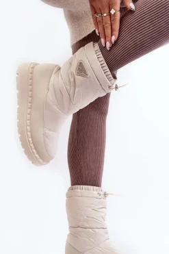 Boto Śniegowce Damskie Na Grubej Podeszwie Jasnobeżowe Lureta