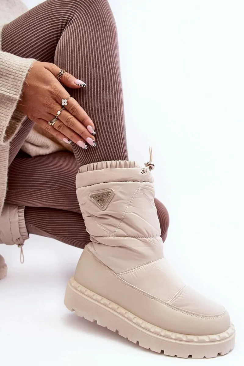 Boto Śniegowce Damskie Na Grubej Podeszwie Jasnobeżowe Lureta