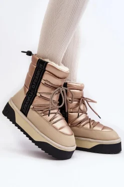 Discount D.Franklin Śniegowce Damskie Na Grubej Podeszwie Wegańskie DFSH371006 Beżowe Beżowy