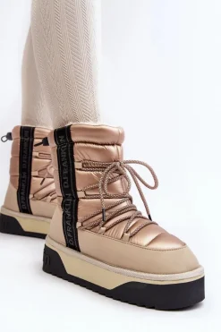 Discount D.Franklin Śniegowce Damskie Na Grubej Podeszwie Wegańskie DFSH371006 Beżowe Beżowy