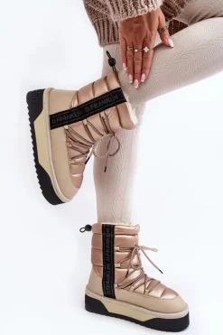 Discount D.Franklin Śniegowce Damskie Na Grubej Podeszwie Wegańskie DFSH371006 Beżowe Beżowy