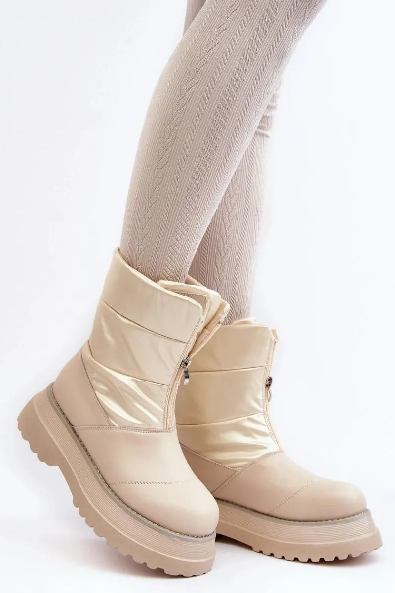 Śniegowce Damskie>GOE Śniegowce Damskie Na Grubej Podeszwie Z Suwakiem MM2N4079 Beżowe Beżowy