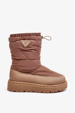 Best Śniegowce Damskie Na Grubej Podeszwie Ciemnobeżowe Lureta Damskie Śniegowce Damskie