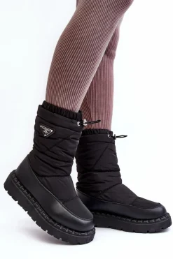 Śniegowce Damskie></noscript>Boto Śniegowce Damskie Na Grubej Podeszwie Czarne Lureta Czarny