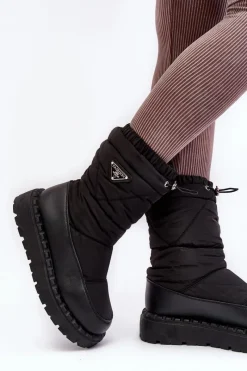 Śniegowce Damskie></noscript>Boto Śniegowce Damskie Na Grubej Podeszwie Czarne Lureta Czarny