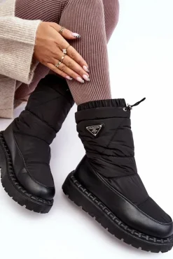 Śniegowce Damskie></noscript>Boto Śniegowce Damskie Na Grubej Podeszwie Czarne Lureta Czarny