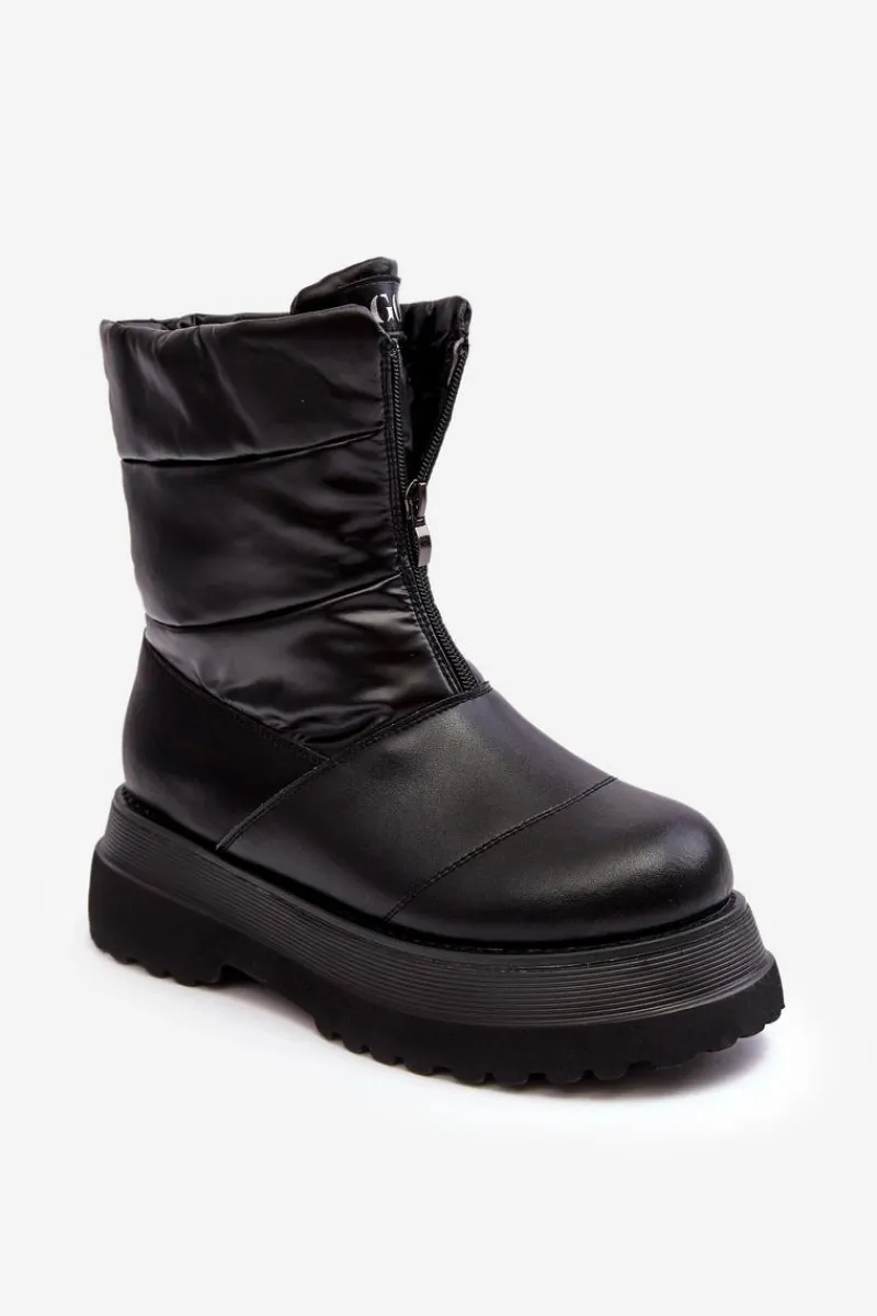 Hot Śniegowce Damskie Na Grubej Podeszwie Z Suwakiem MM2N4078 Czarne Damskie Śniegowce Damskie