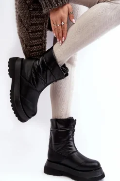 Hot Śniegowce Damskie Na Grubej Podeszwie Z Suwakiem MM2N4078 Czarne Damskie Śniegowce Damskie