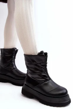 Hot Śniegowce Damskie Na Grubej Podeszwie Z Suwakiem MM2N4078 Czarne Damskie Śniegowce Damskie