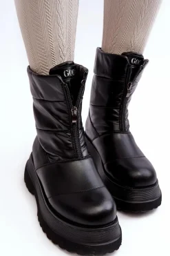 Hot Śniegowce Damskie Na Grubej Podeszwie Z Suwakiem MM2N4078 Czarne Damskie Śniegowce Damskie