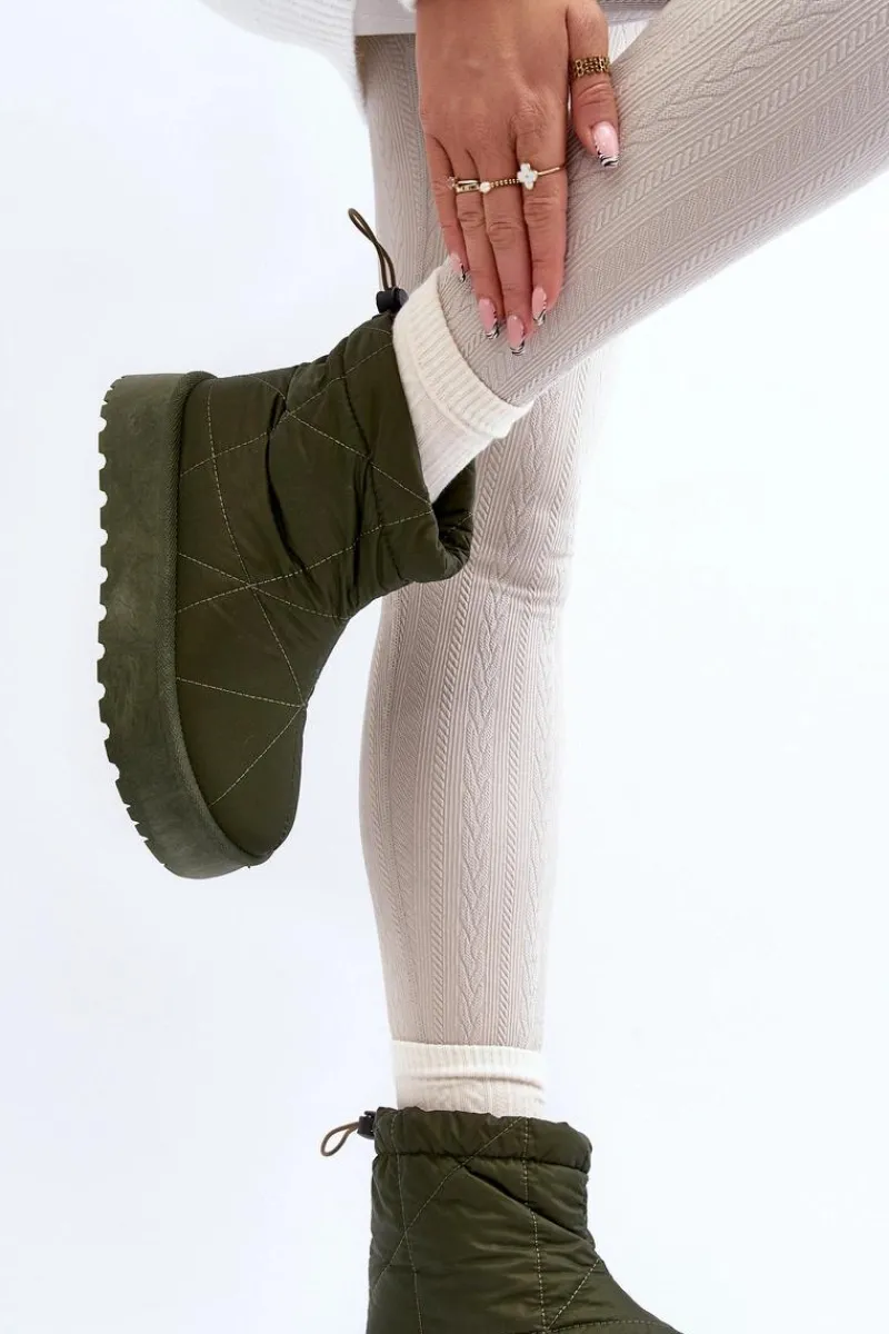 Śniegowce Damskie>Boto Śniegowce Damskie Na Masywnej Platformie Zielone Fionia