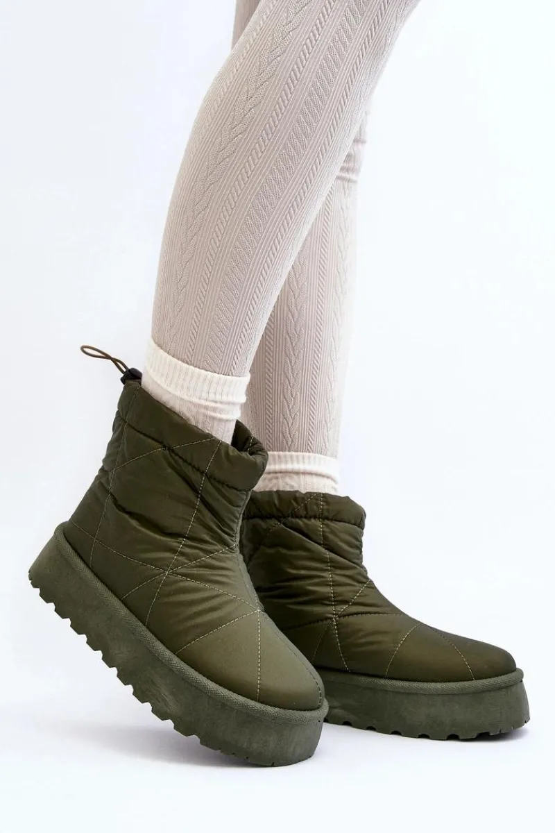 Śniegowce Damskie>Boto Śniegowce Damskie Na Masywnej Platformie Zielone Fionia