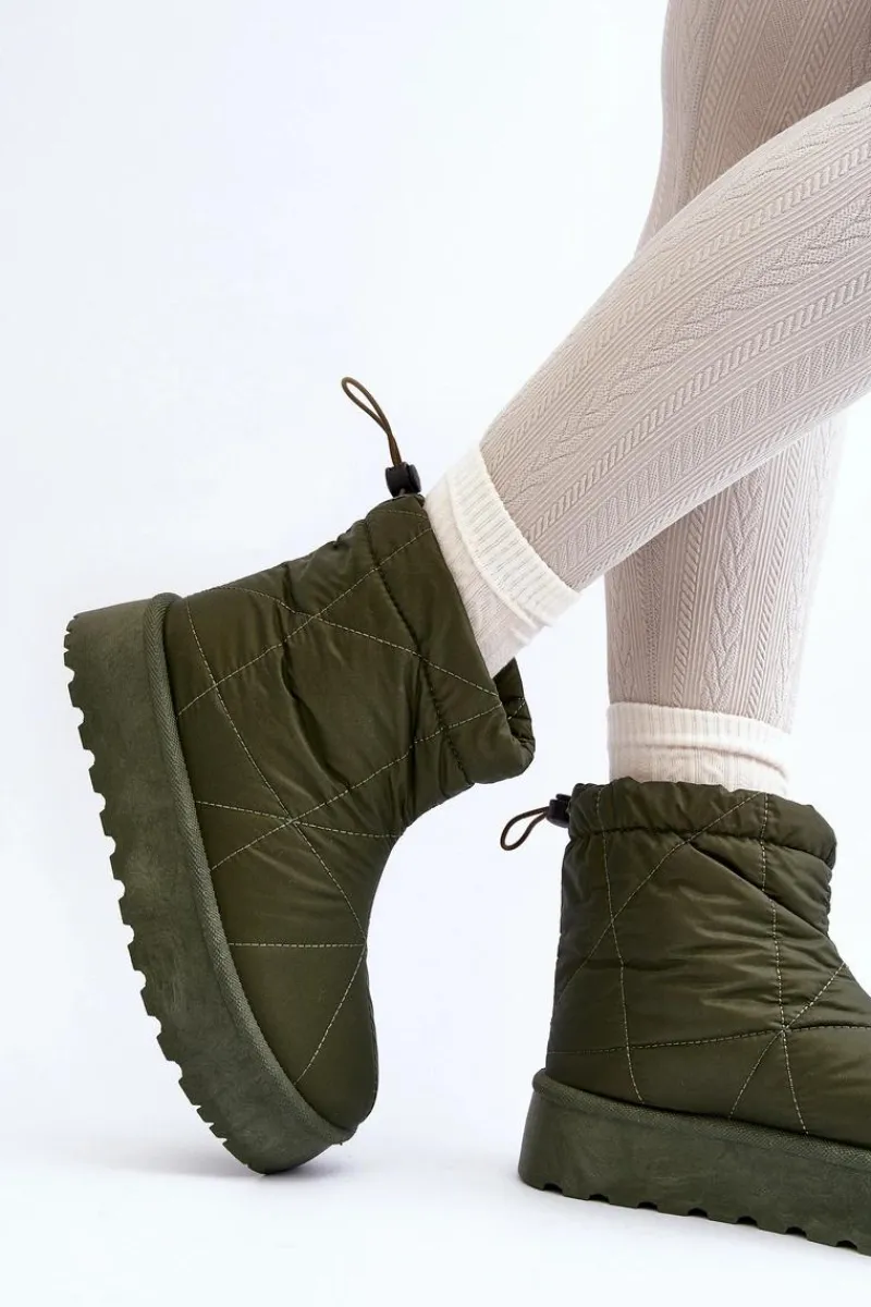 Śniegowce Damskie>Boto Śniegowce Damskie Na Masywnej Platformie Zielone Fionia