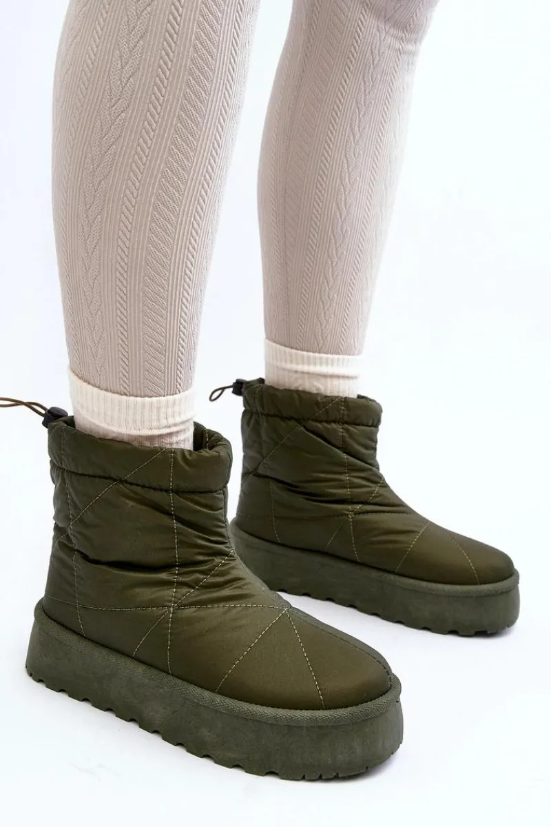 Śniegowce Damskie>Boto Śniegowce Damskie Na Masywnej Platformie Zielone Fionia