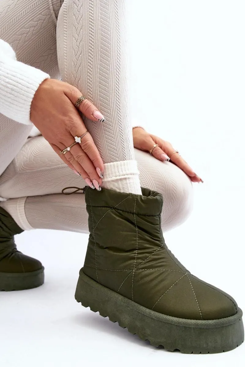 Śniegowce Damskie>Boto Śniegowce Damskie Na Masywnej Platformie Zielone Fionia