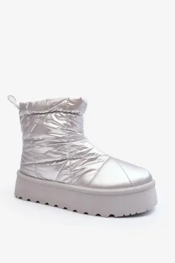 Śniegowce Damskie>Boto Śniegowce Damskie Na Masywnej Platformie Srebrne Fionia Srebrny